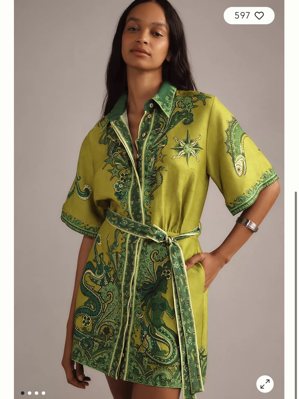 Alemais Solaris Short Sleeve Mini Dress in Green Olive